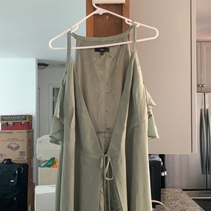 Green off the shoulder wrap bridesmaid dress